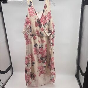 Floral Print Sleeveless Dress‎ Mint of Blush Faux Wrap Ruffle Detail 2X
